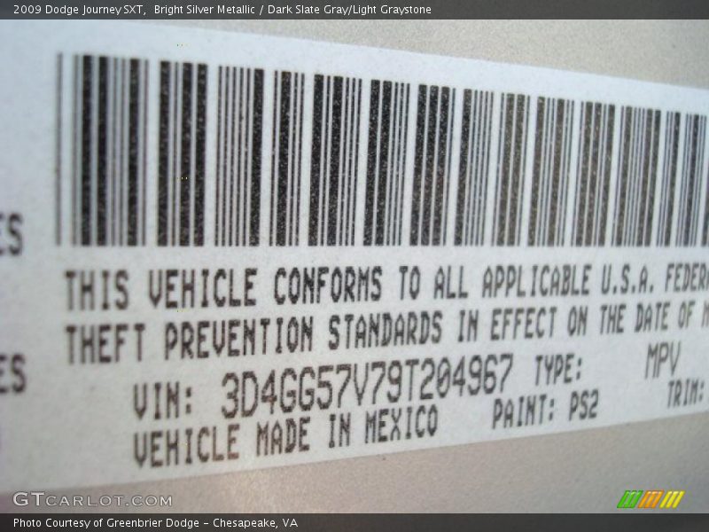 Bright Silver Metallic / Dark Slate Gray/Light Graystone 2009 Dodge Journey SXT