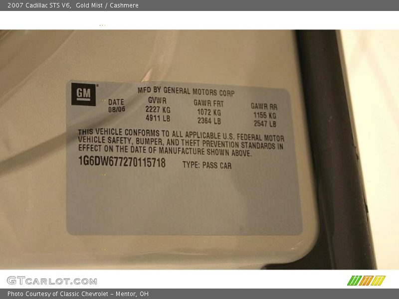 Gold Mist / Cashmere 2007 Cadillac STS V6