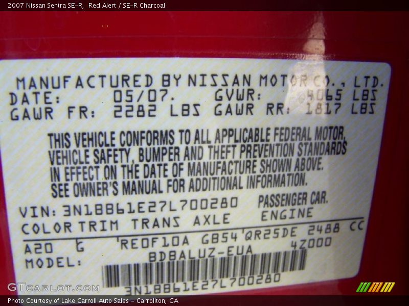Red Alert / SE-R Charcoal 2007 Nissan Sentra SE-R