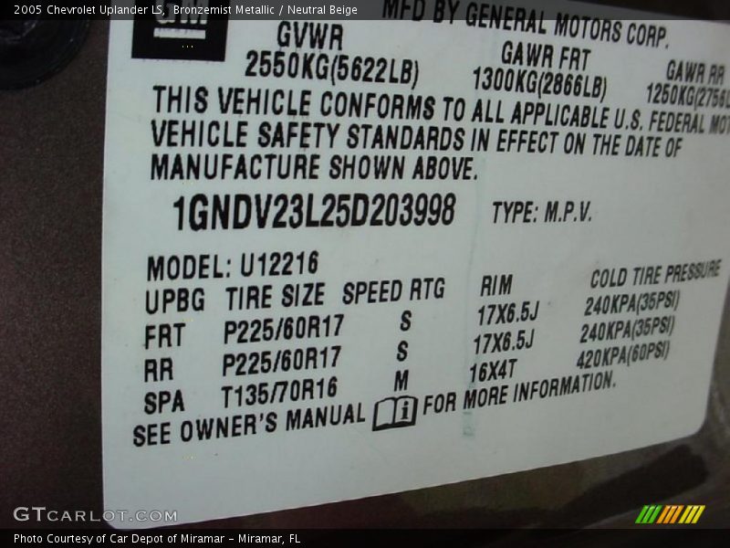 Bronzemist Metallic / Neutral Beige 2005 Chevrolet Uplander LS