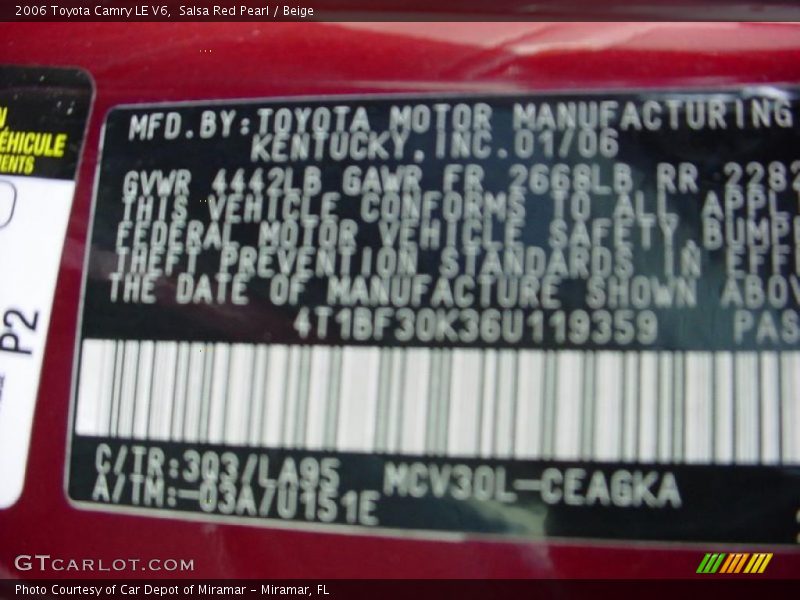 Salsa Red Pearl / Beige 2006 Toyota Camry LE V6