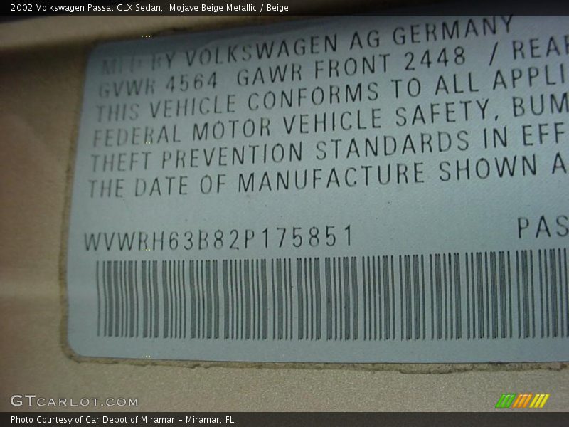 Mojave Beige Metallic / Beige 2002 Volkswagen Passat GLX Sedan