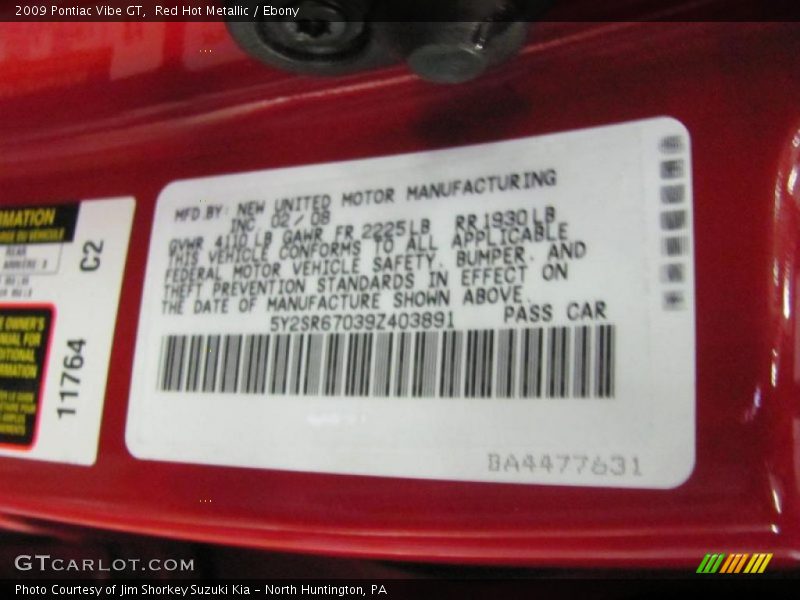 Red Hot Metallic / Ebony 2009 Pontiac Vibe GT
