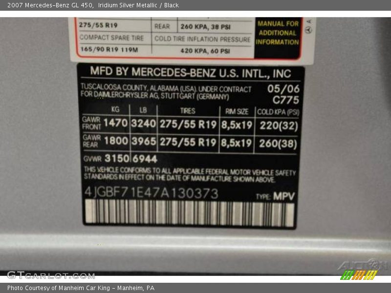 Iridium Silver Metallic / Black 2007 Mercedes-Benz GL 450