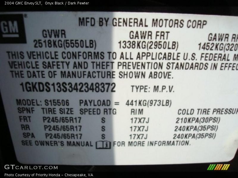 Onyx Black / Dark Pewter 2004 GMC Envoy SLT