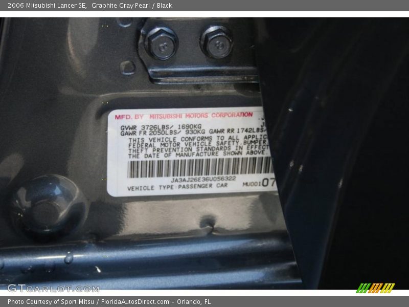 Graphite Gray Pearl / Black 2006 Mitsubishi Lancer SE