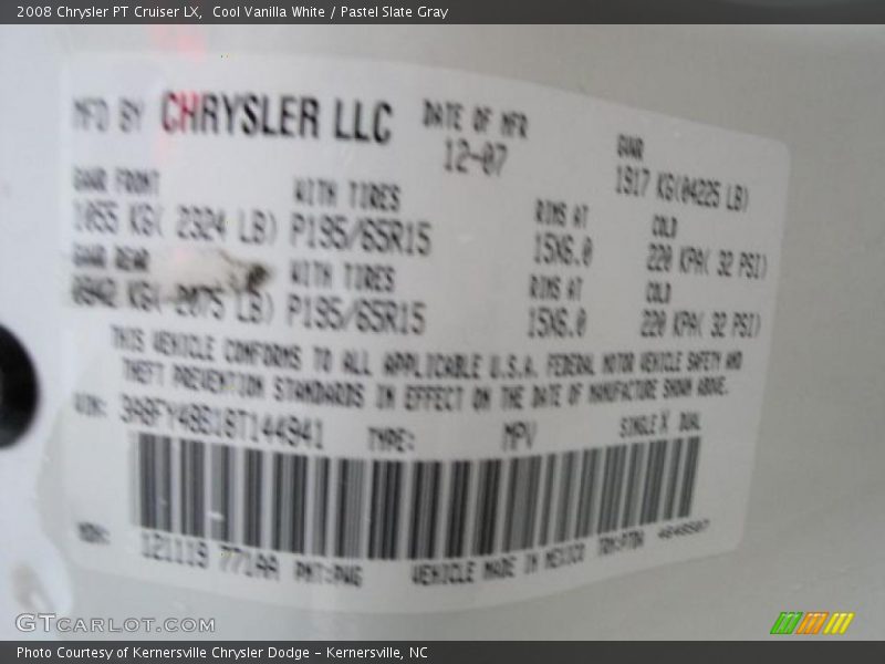 Cool Vanilla White / Pastel Slate Gray 2008 Chrysler PT Cruiser LX