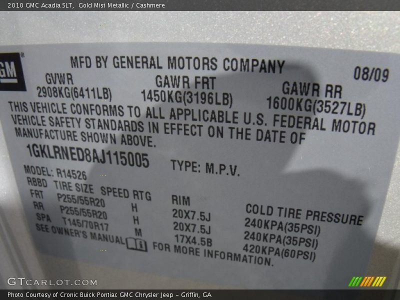 Gold Mist Metallic / Cashmere 2010 GMC Acadia SLT