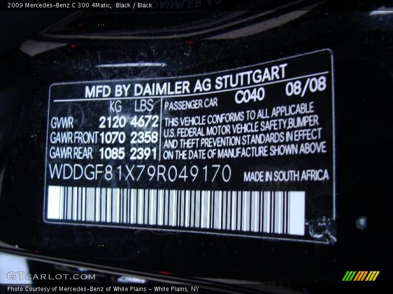 Black / Black 2009 Mercedes-Benz C 300 4Matic