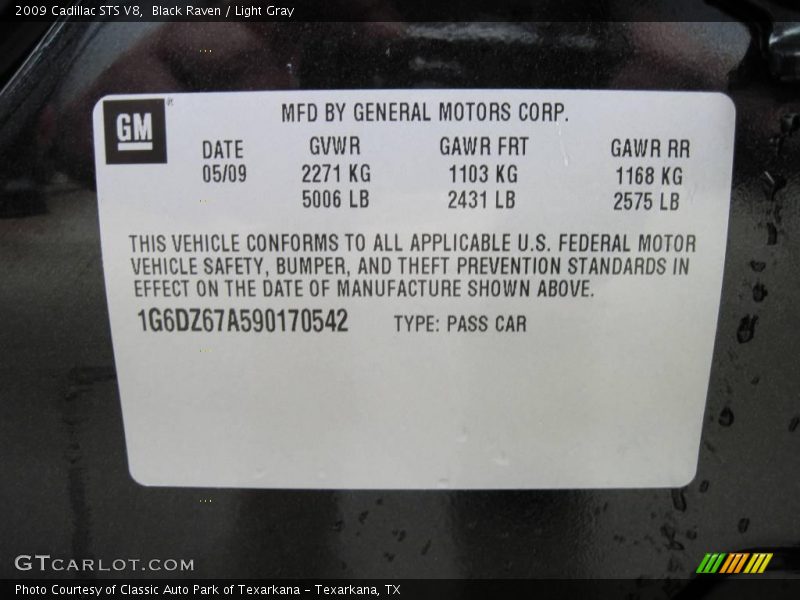 Black Raven / Light Gray 2009 Cadillac STS V8