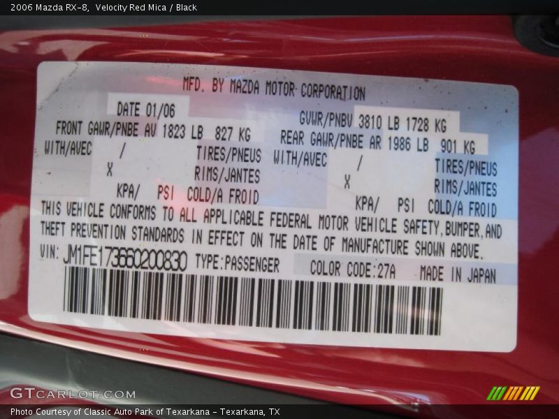 Velocity Red Mica / Black 2006 Mazda RX-8