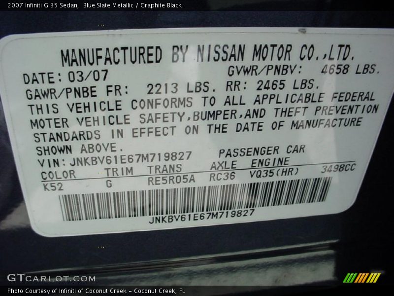 Blue Slate Metallic / Graphite Black 2007 Infiniti G 35 Sedan