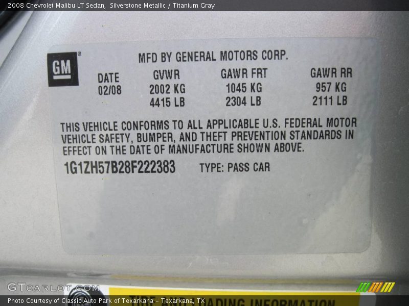Silverstone Metallic / Titanium Gray 2008 Chevrolet Malibu LT Sedan