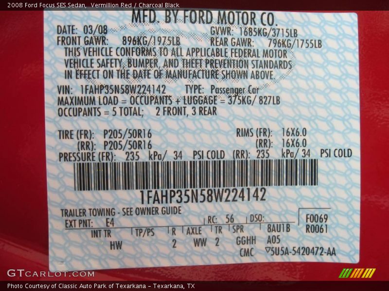 Vermillion Red / Charcoal Black 2008 Ford Focus SES Sedan