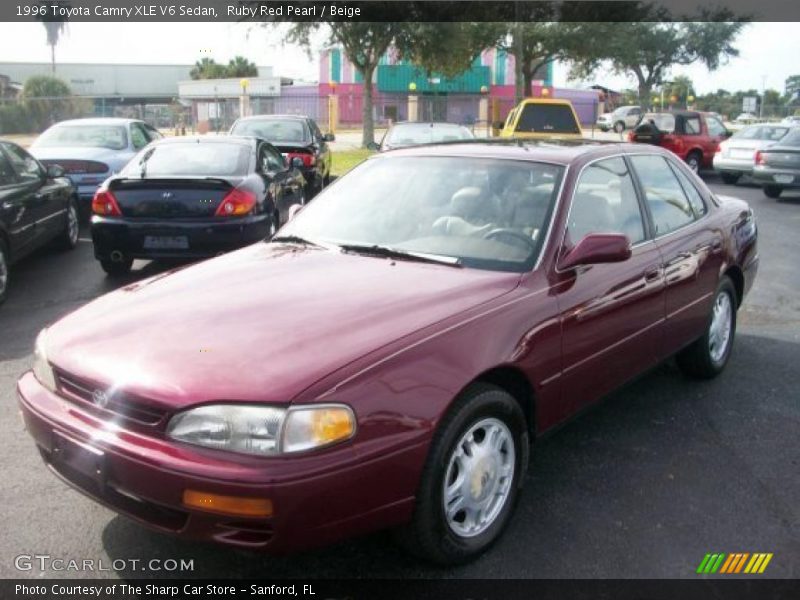Ruby Red Pearl / Beige 1996 Toyota Camry XLE V6 Sedan