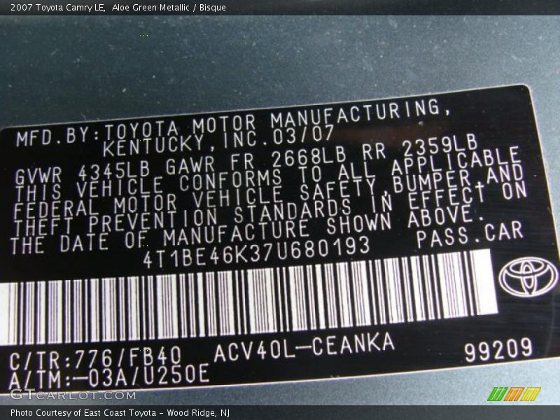 Aloe Green Metallic / Bisque 2007 Toyota Camry LE