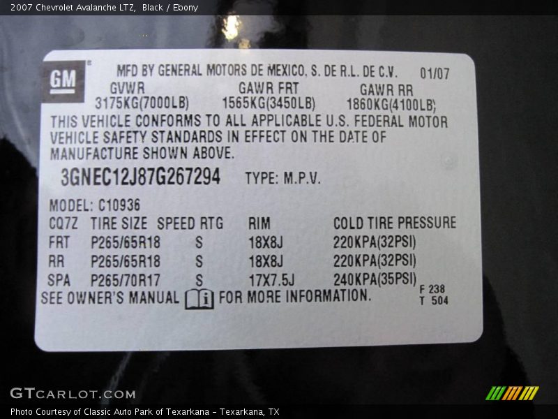 Black / Ebony 2007 Chevrolet Avalanche LTZ