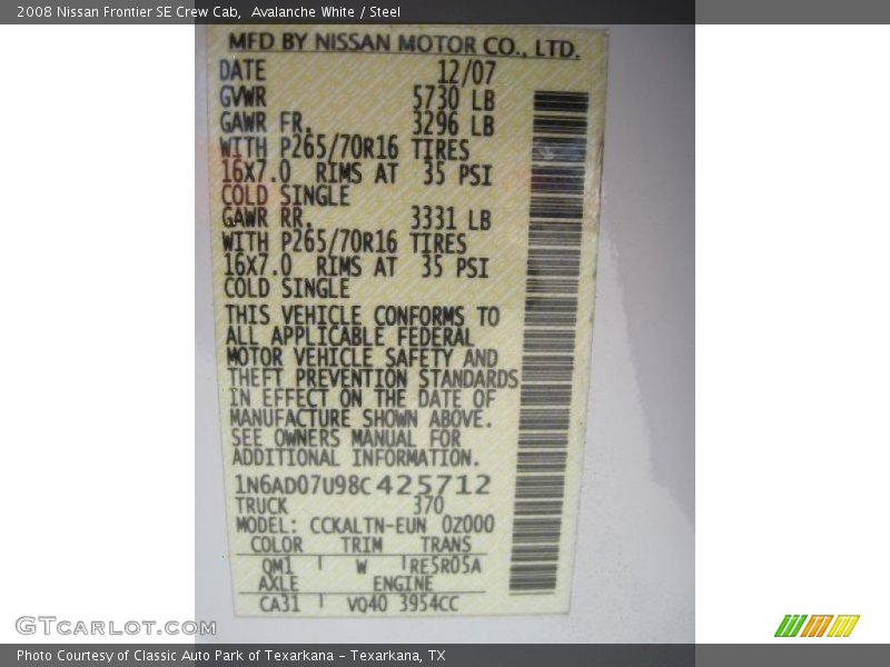 Avalanche White / Steel 2008 Nissan Frontier SE Crew Cab