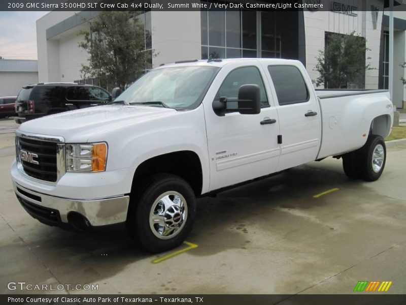 Summit White / Very Dark Cashmere/Light Cashmere 2009 GMC Sierra 3500HD SLT Crew Cab 4x4 Dually