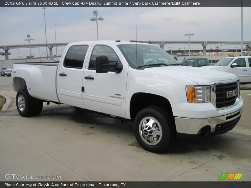 Summit White / Very Dark Cashmere/Light Cashmere 2009 GMC Sierra 3500HD SLT Crew Cab 4x4 Dually