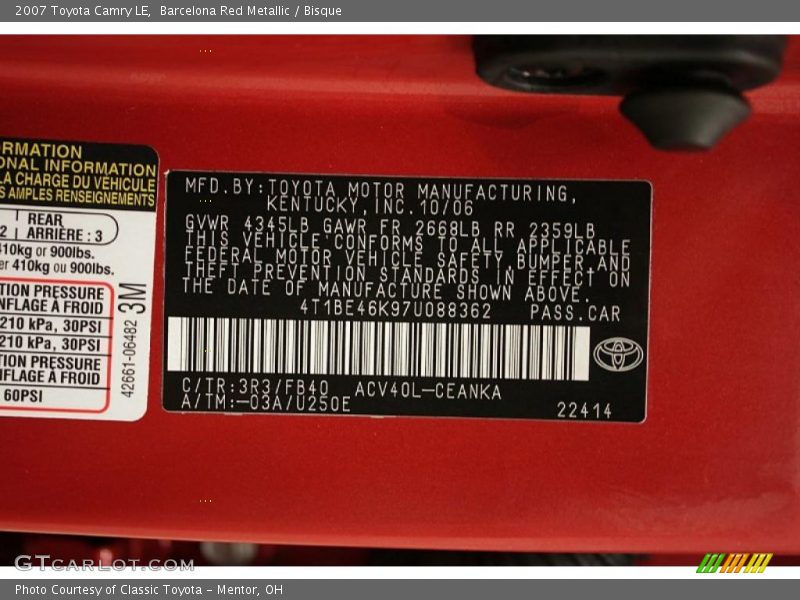 Barcelona Red Metallic / Bisque 2007 Toyota Camry LE