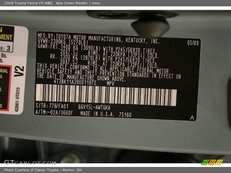 Aloe Green Metallic / Ivory 2009 Toyota Venza V6 AWD