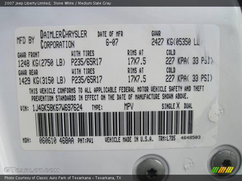 Stone White / Medium Slate Gray 2007 Jeep Liberty Limited