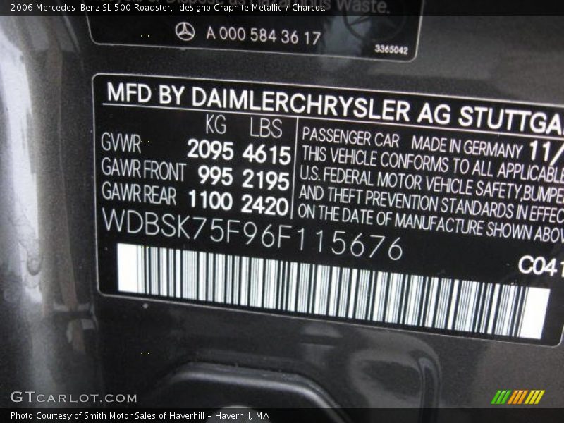 designo Graphite Metallic / Charcoal 2006 Mercedes-Benz SL 500 Roadster