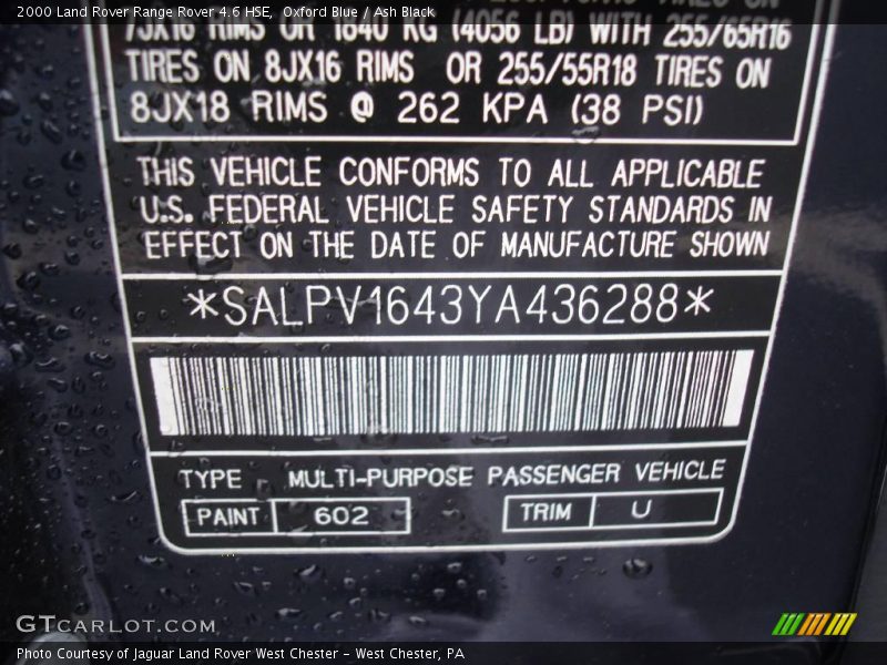 Oxford Blue / Ash Black 2000 Land Rover Range Rover 4.6 HSE