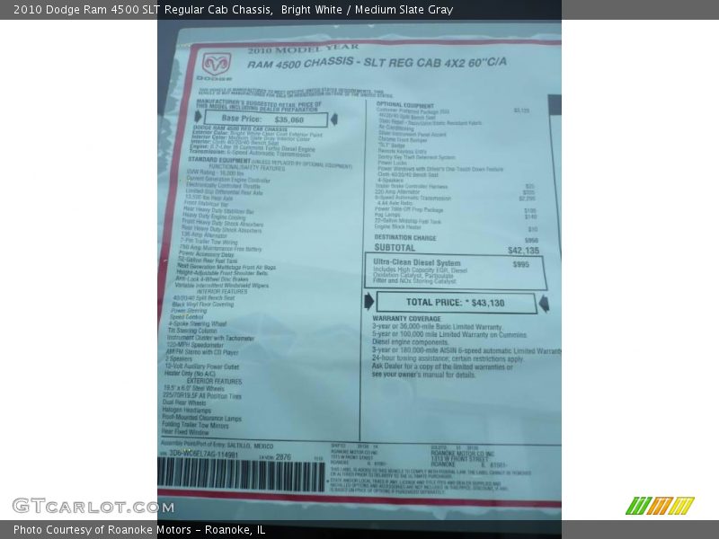 Bright White / Medium Slate Gray 2010 Dodge Ram 4500 SLT Regular Cab Chassis