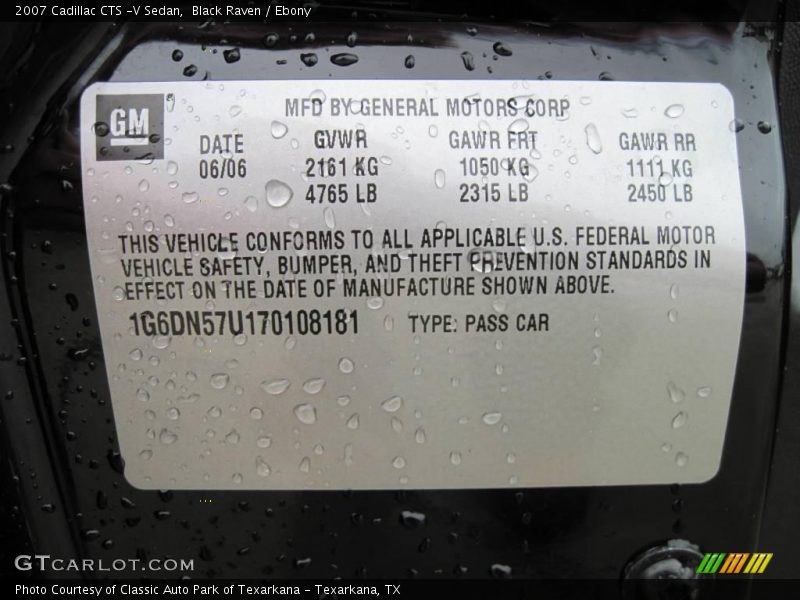Black Raven / Ebony 2007 Cadillac CTS -V Sedan