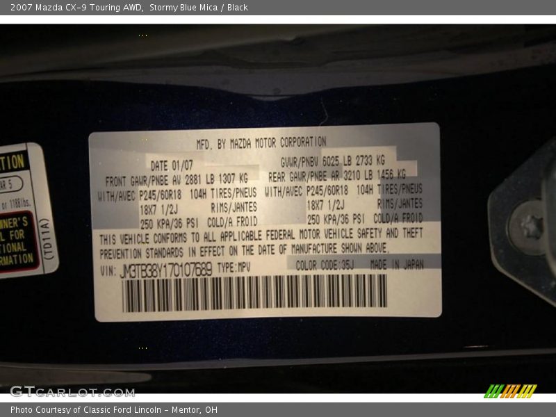 Stormy Blue Mica / Black 2007 Mazda CX-9 Touring AWD