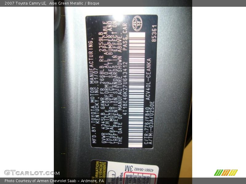 Aloe Green Metallic / Bisque 2007 Toyota Camry LE