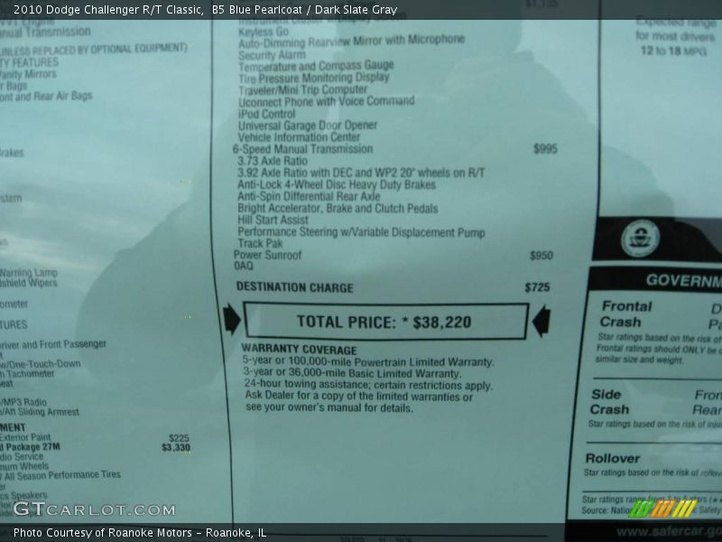 B5 Blue Pearlcoat / Dark Slate Gray 2010 Dodge Challenger R/T Classic