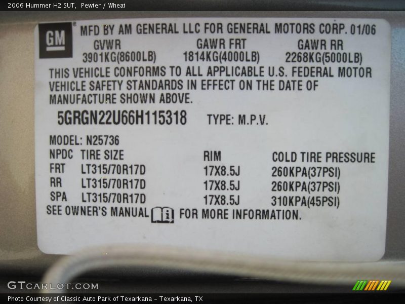Pewter / Wheat 2006 Hummer H2 SUT