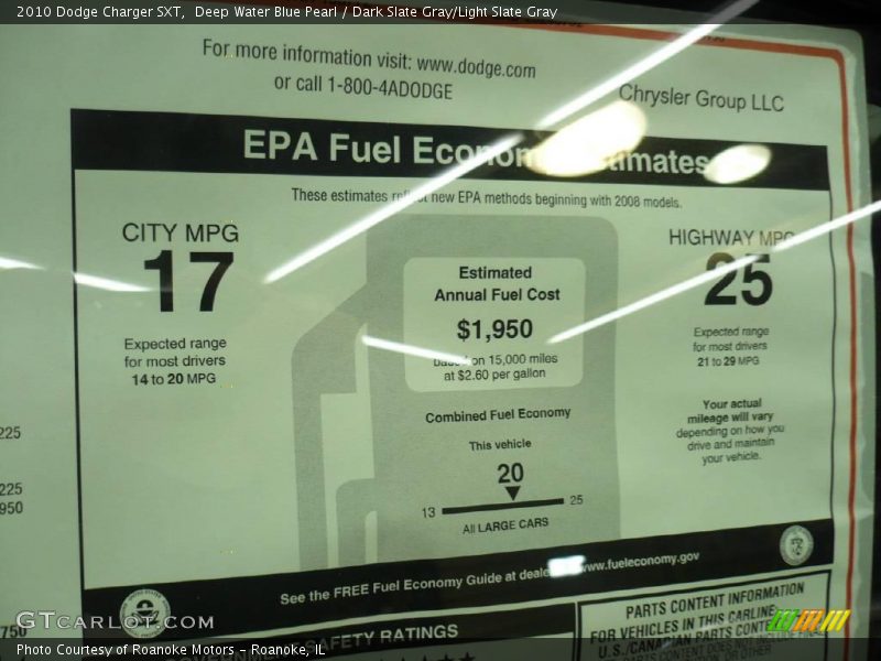 Deep Water Blue Pearl / Dark Slate Gray/Light Slate Gray 2010 Dodge Charger SXT