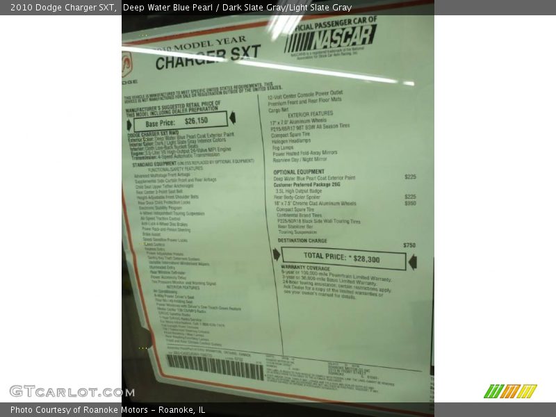 Deep Water Blue Pearl / Dark Slate Gray/Light Slate Gray 2010 Dodge Charger SXT