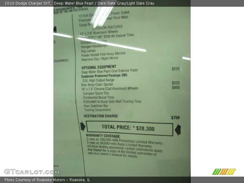 Deep Water Blue Pearl / Dark Slate Gray/Light Slate Gray 2010 Dodge Charger SXT