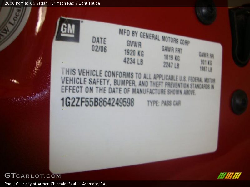 Crimson Red / Light Taupe 2006 Pontiac G6 Sedan