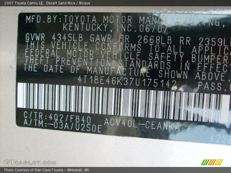 Desert Sand Mica / Bisque 2007 Toyota Camry LE