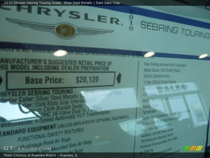Silver Steel Metallic / Dark Slate Gray 2010 Chrysler Sebring Touring Sedan