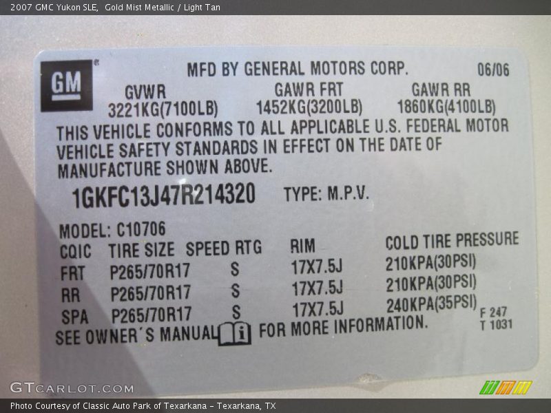 Gold Mist Metallic / Light Tan 2007 GMC Yukon SLE