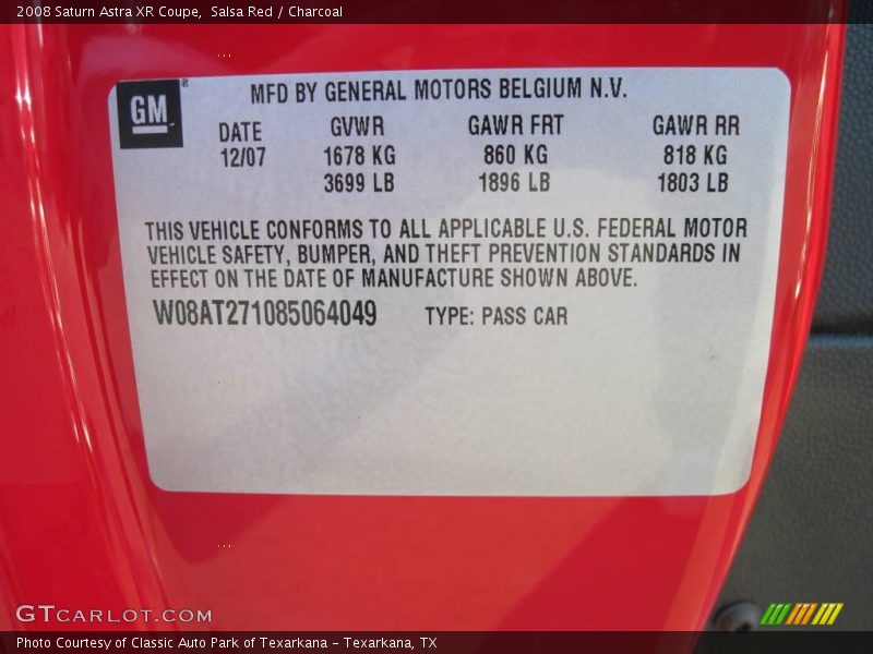 Salsa Red / Charcoal 2008 Saturn Astra XR Coupe