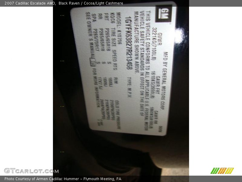 Black Raven / Cocoa/Light Cashmere 2007 Cadillac Escalade AWD