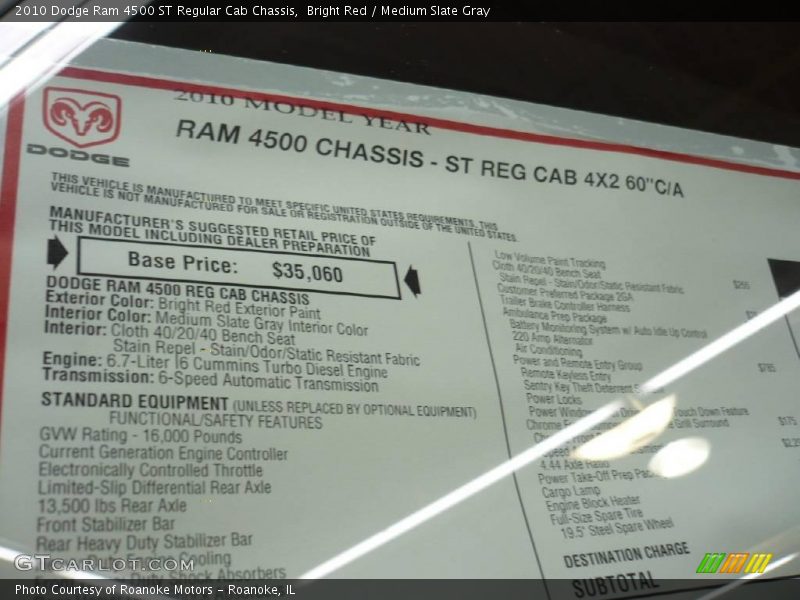 Bright Red / Medium Slate Gray 2010 Dodge Ram 4500 ST Regular Cab Chassis