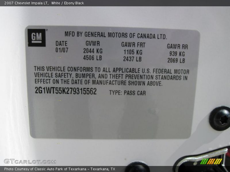White / Ebony Black 2007 Chevrolet Impala LT