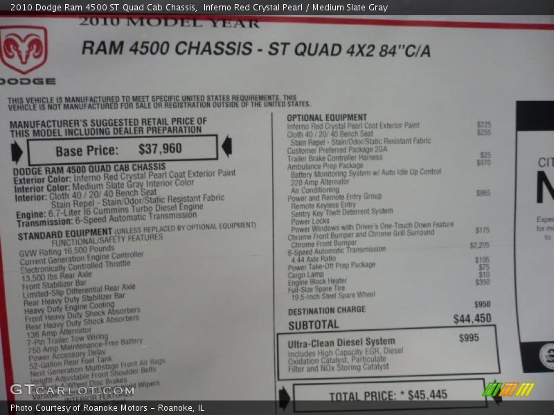 Inferno Red Crystal Pearl / Medium Slate Gray 2010 Dodge Ram 4500 ST Quad Cab Chassis