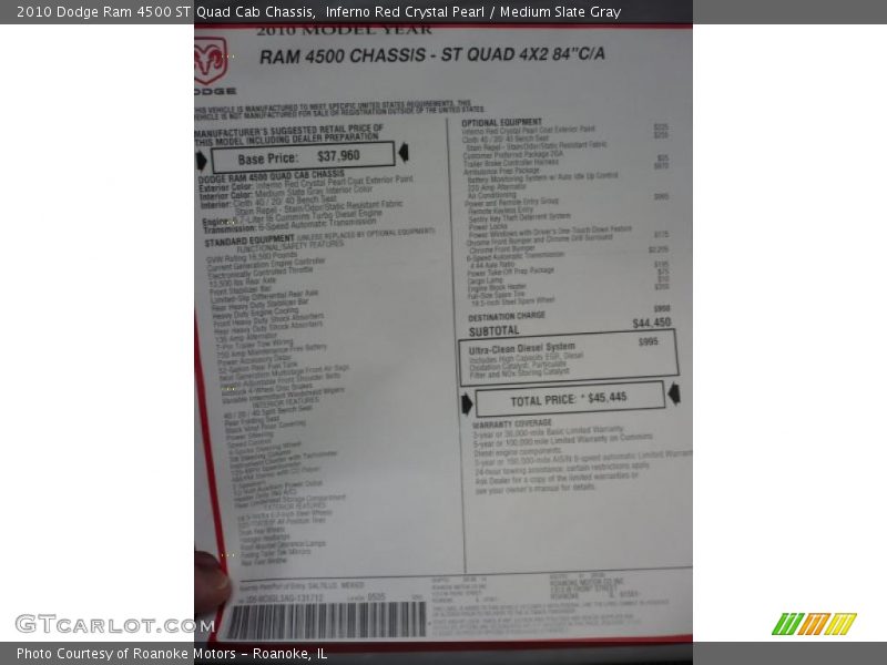 Inferno Red Crystal Pearl / Medium Slate Gray 2010 Dodge Ram 4500 ST Quad Cab Chassis