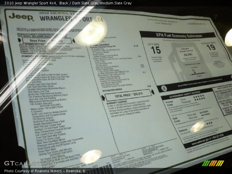 Black / Dark Slate Gray/Medium Slate Gray 2010 Jeep Wrangler Sport 4x4