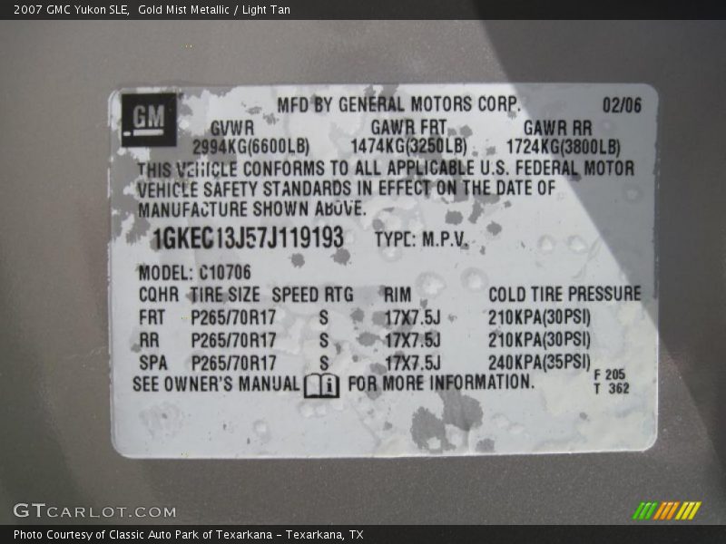 Gold Mist Metallic / Light Tan 2007 GMC Yukon SLE